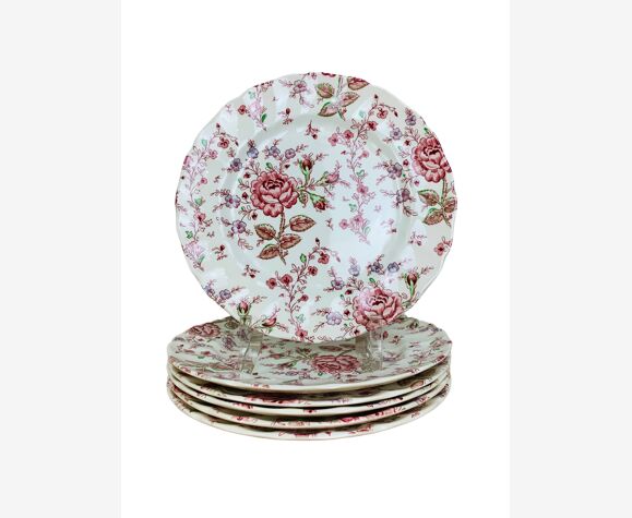 6 assiettes rose chintz johnson brothers faïence anglaise