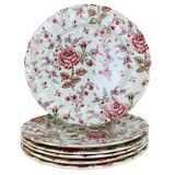 6 plates pink chintz johnson brothers English earthenware