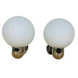 Pair of wall lamps space age chrome and opal globe 70s