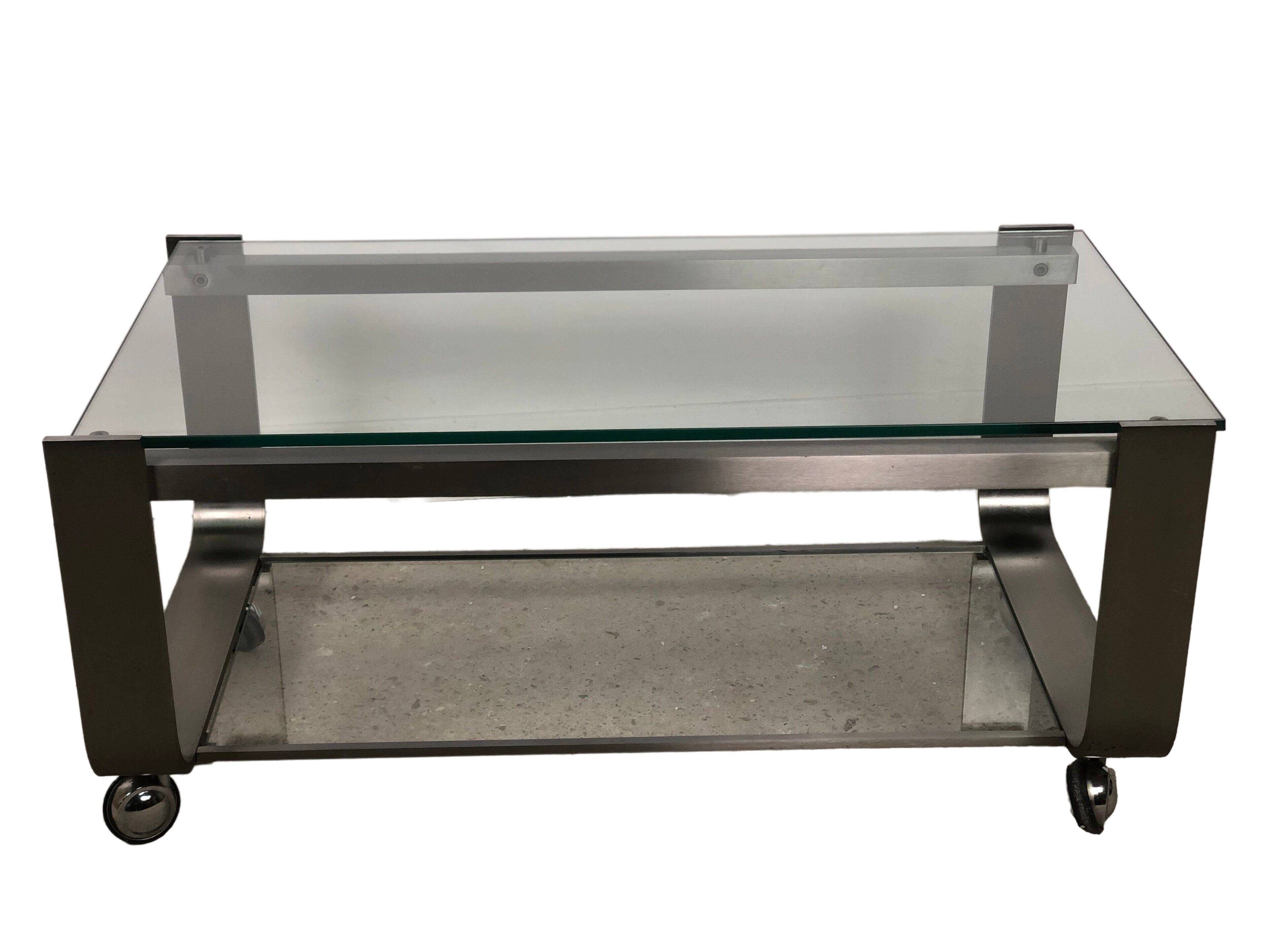 Coffee table in brushed chrome aluminum vintage 1970