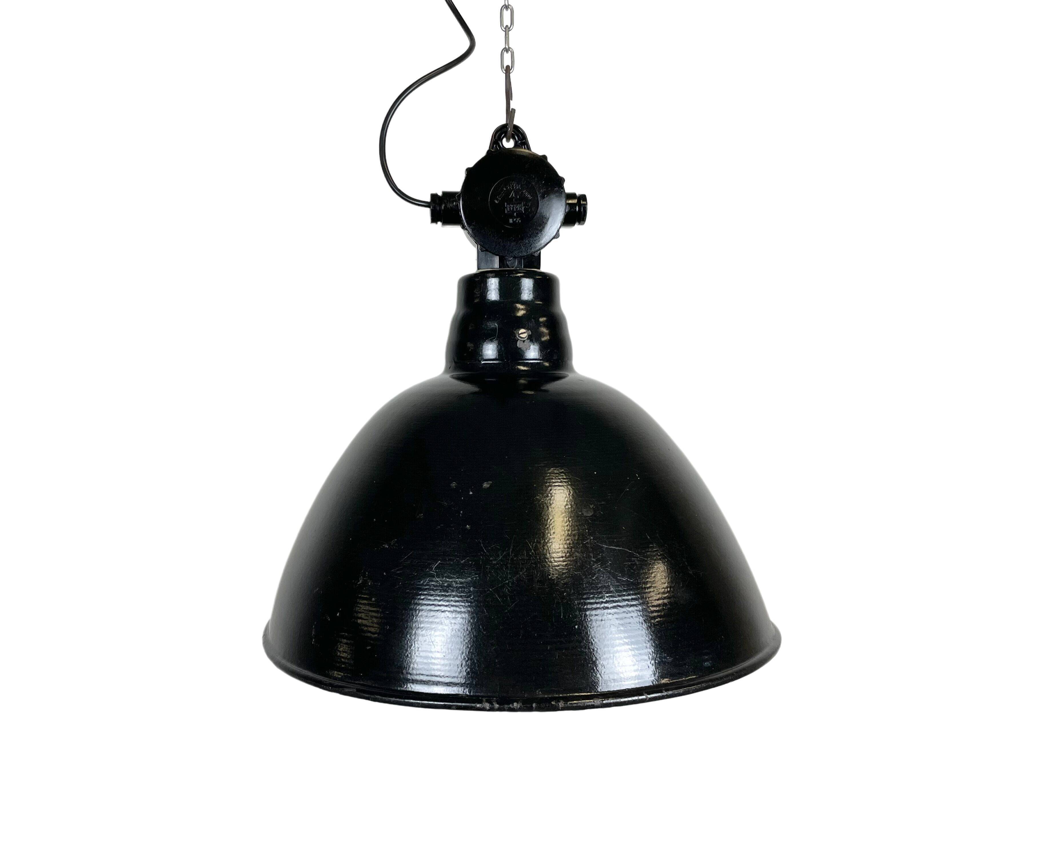 East german black enamel factory light by LBD Veb Leuchtenbau Dresden, 1950s