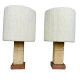 Pair of brutalist lamps pink sandstone and wool lampshade