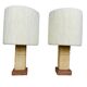 Pair of brutalist lamps pink sandstone and wool lampshade