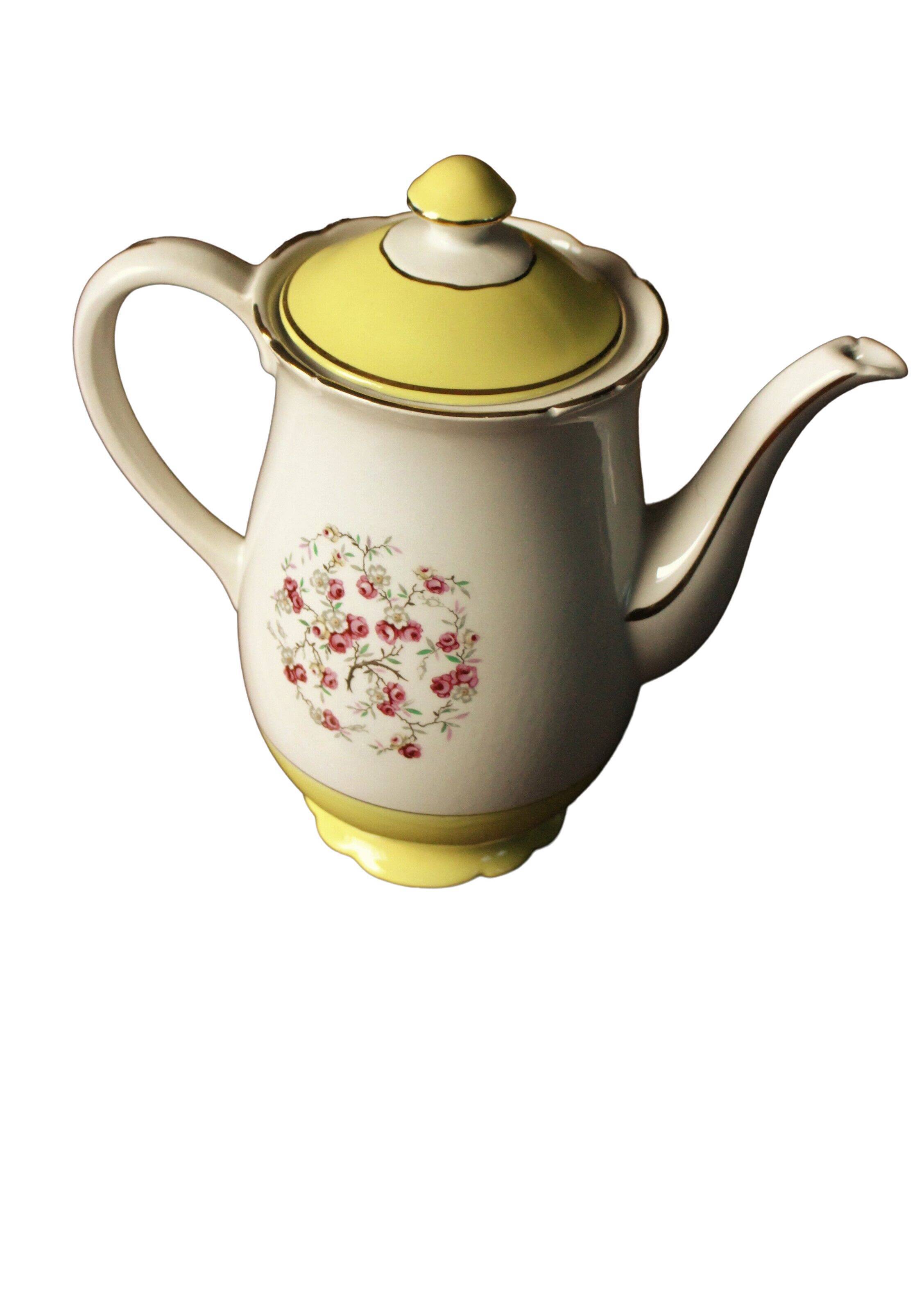 Coffee maker lunéville yellow gilding pink flowers
