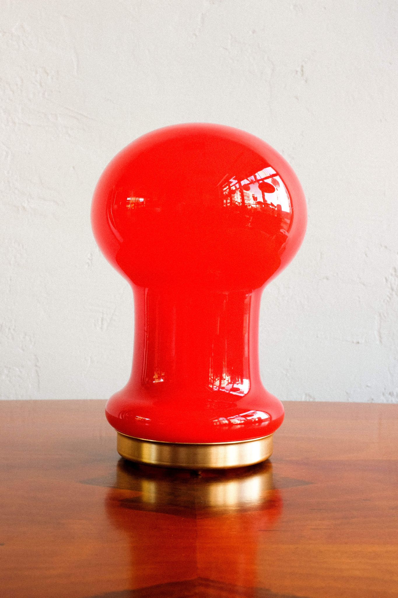Space age czechoslovak opaline red glass table lamp, 1970s