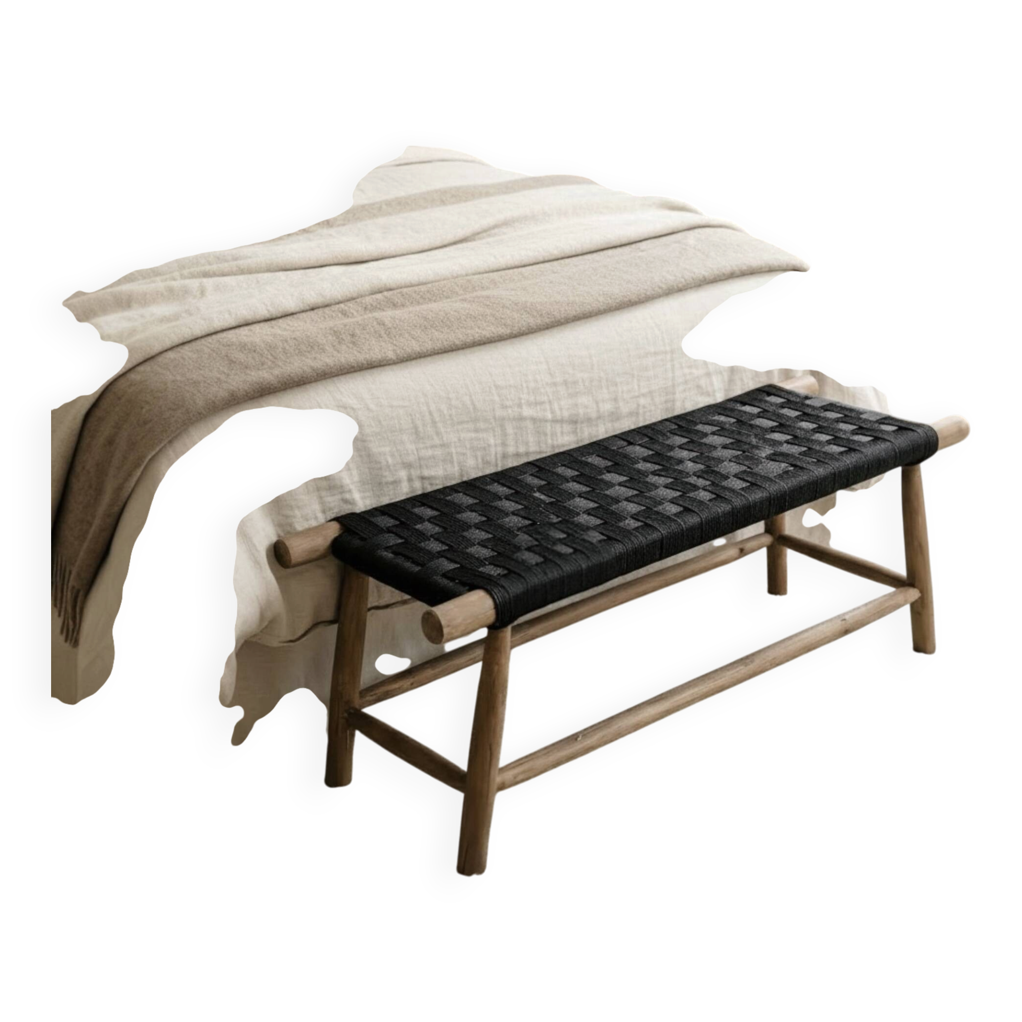 Woven rope bed bench