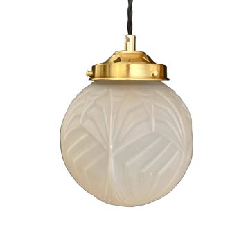 Vintage art deco globe pendant lamp in frosted glass