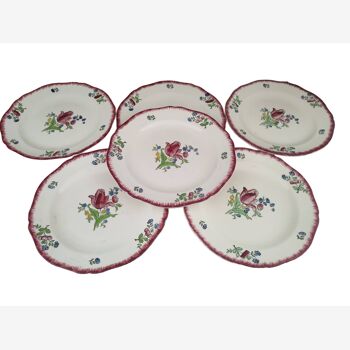 Lot de 6 assiettes plates Gien France modèle Lorraine