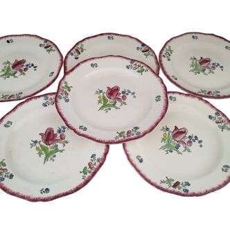 Set of 6 flat plates Gien France Lorraine model