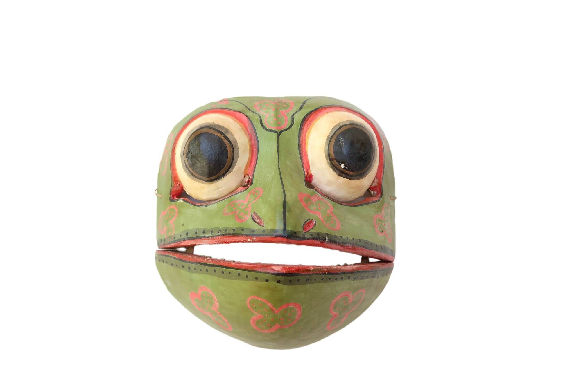 Articulated frog mask made of Bali wood, 80s