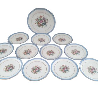 Dessert service 11 people 12 pieces porcelain from Limoges B&Cie