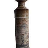 Vintage stoneware vase with naive decor