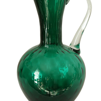 Vintage green blown glass jug vase
