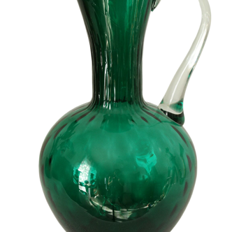 Vase cruche en verre soufflé vert vintage