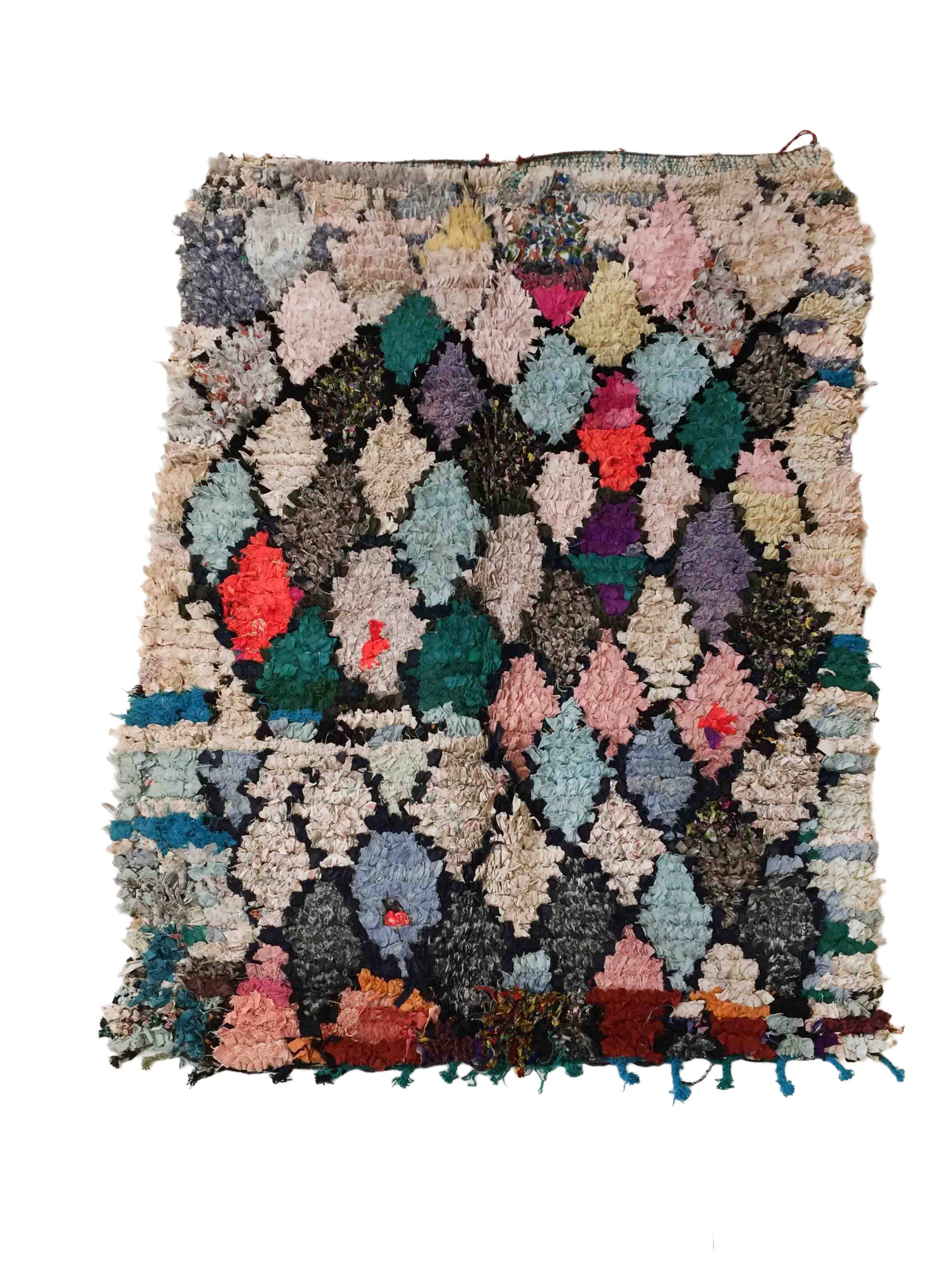 Tapis berbère marocain Boucherouite vintage, 163x125cm