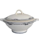 Soupière Salins, terre de fer, blue flower decoration