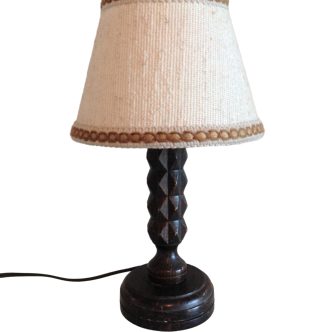 Lampe de chevet en bois structuré et abat jour en tissu écru, années 50-60