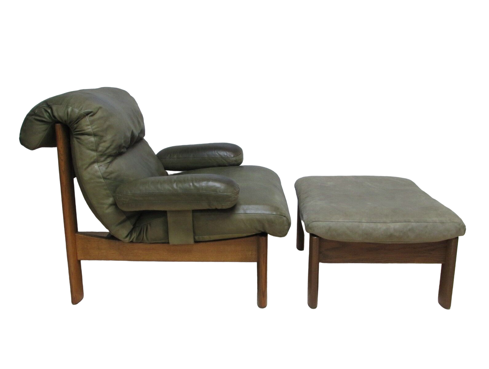 Armchair and footstool - green leather - 1960s