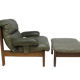 Armchair and footstool - green leather - 1960s