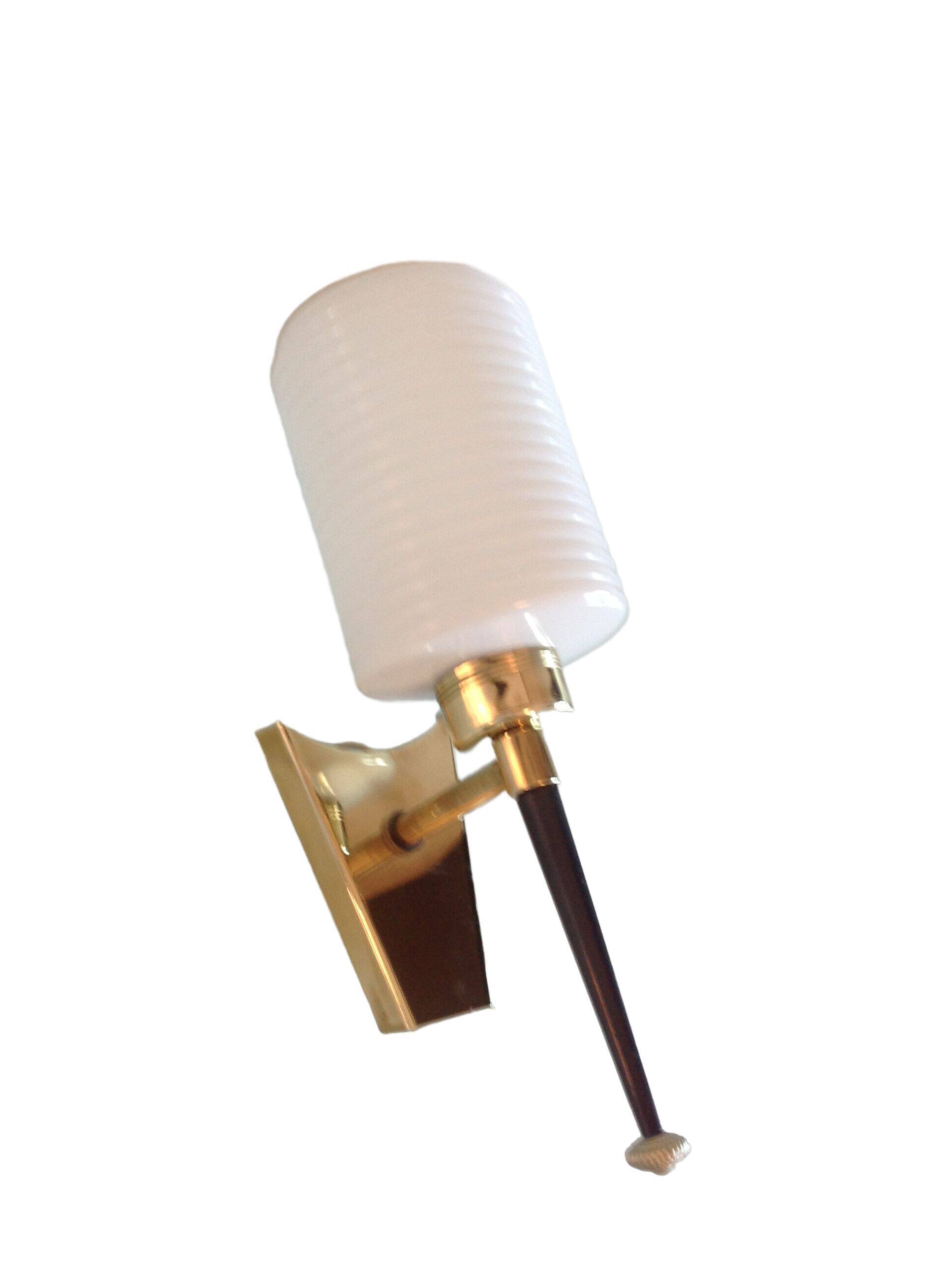Brass and opaline wall lamp white / vintage 60s-70s