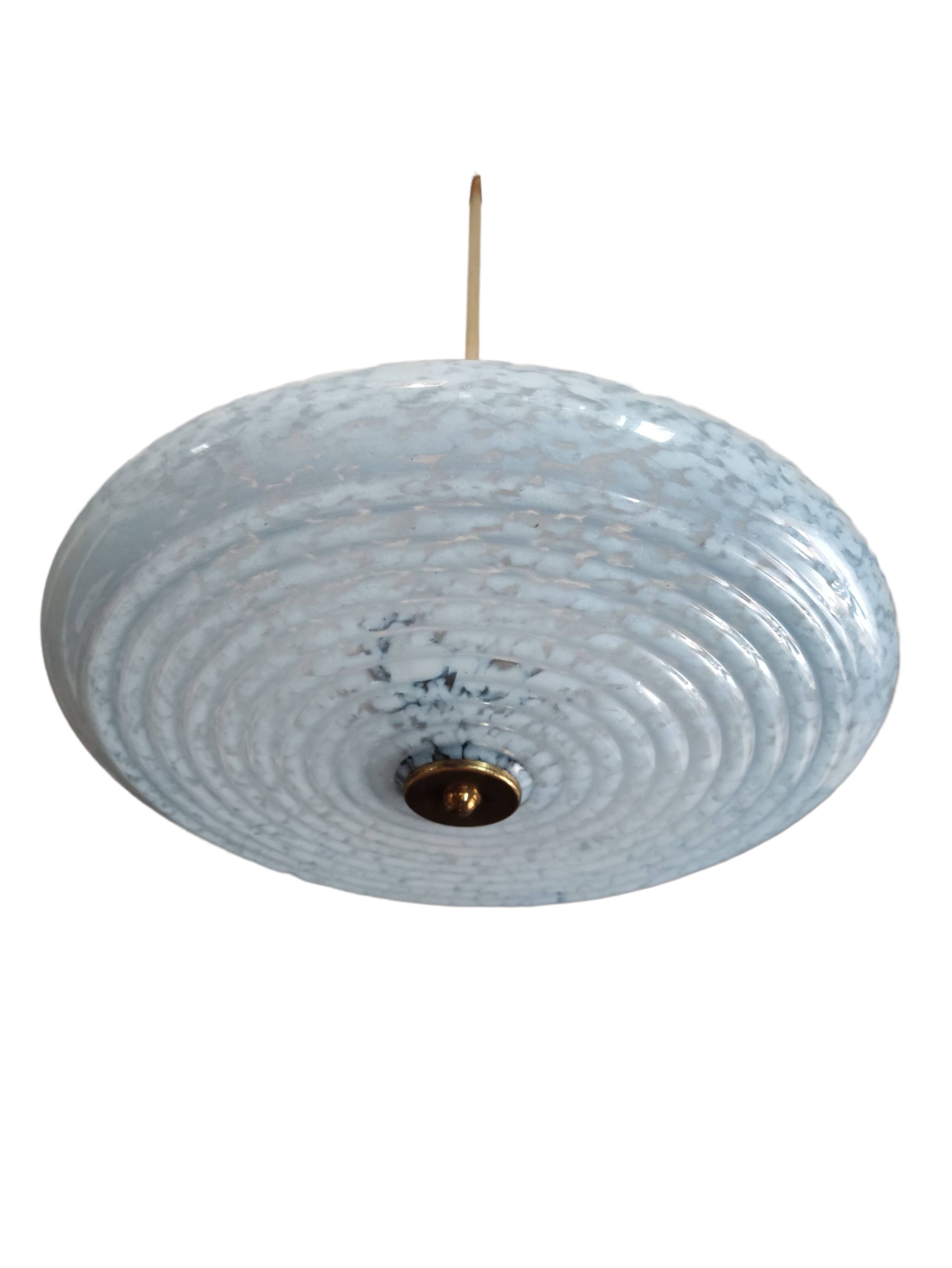 Art deco ceiling lamp in light blue clichy glass