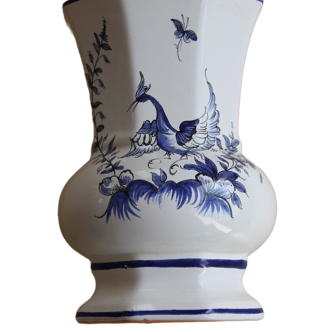 Octagonal porcelain vase by moustiers dellerie
