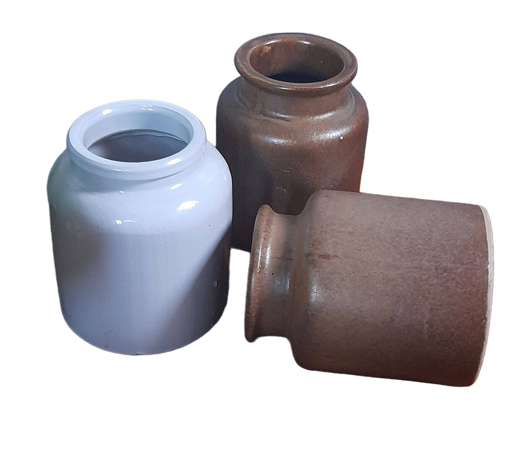 Ensemble de 3 anciens pots à moutarde/condiments, en céramique / grés