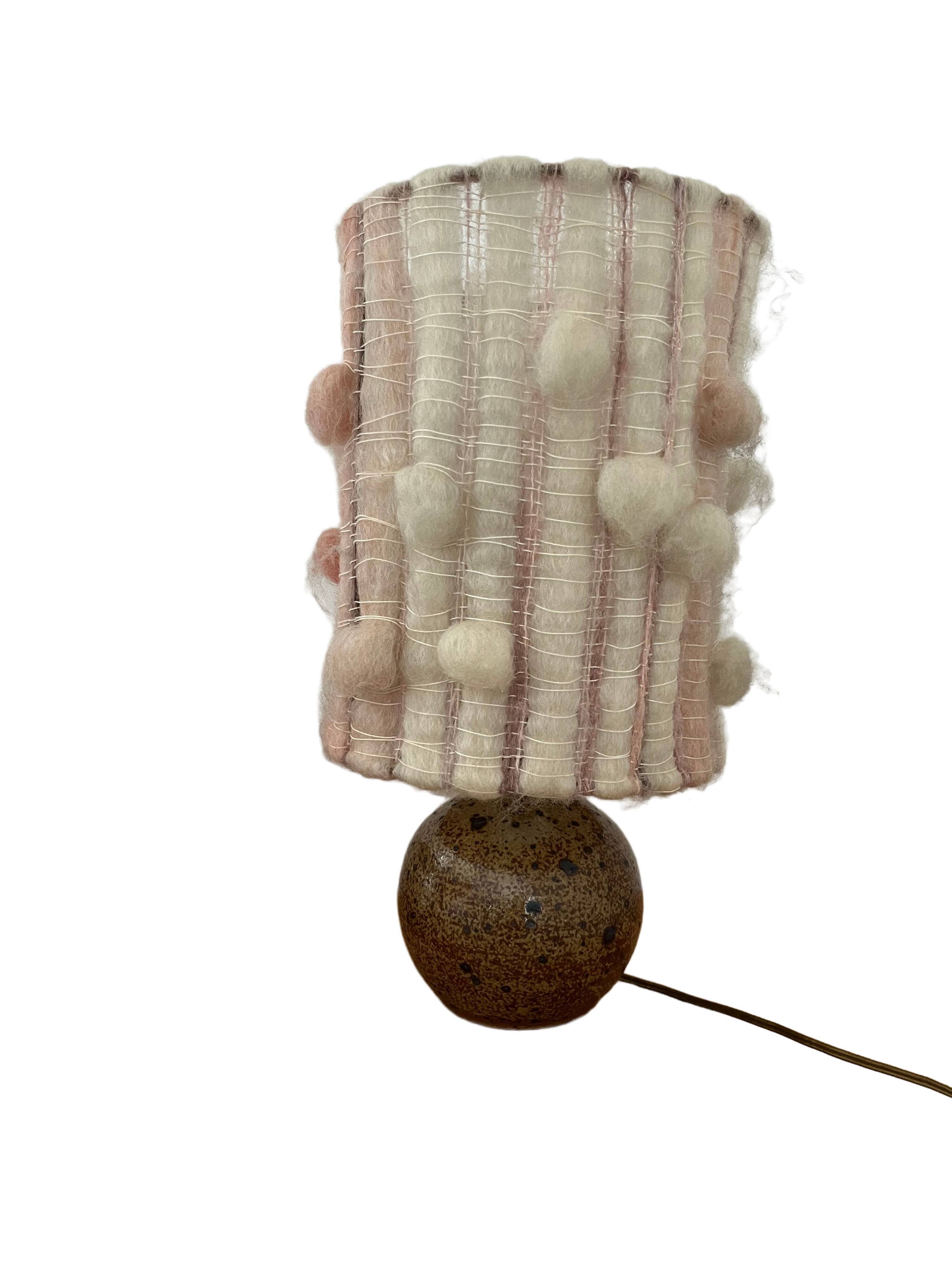 Stoneware lamp and lampshade in vintage wool