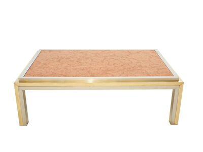 Table basse chrome laiton marbre rouge Romeo Rega 1970
