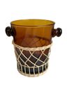 Amber glass ice bucket and rattan 70s