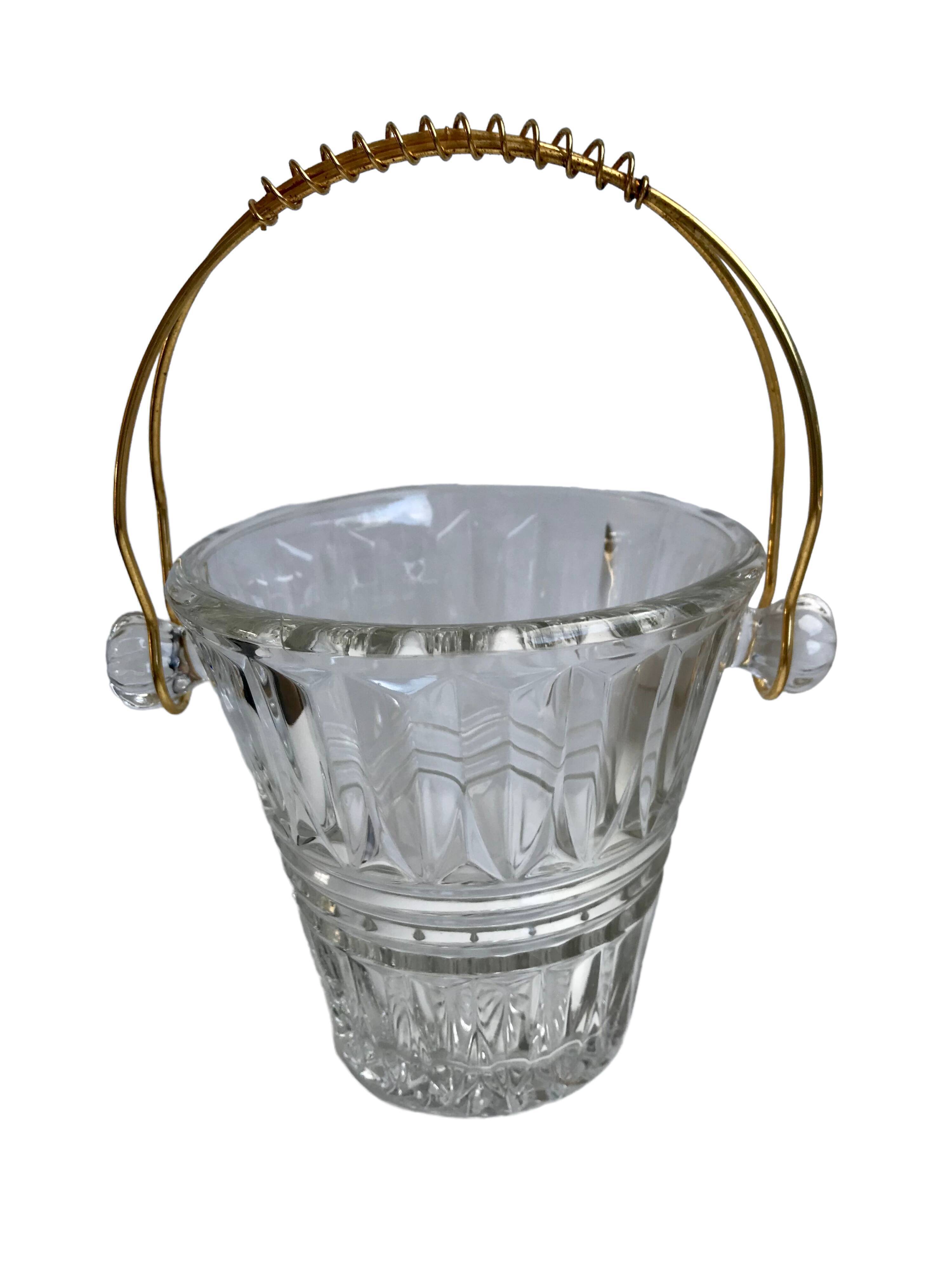 Glass and gold metal ice bucket 60s-70s
