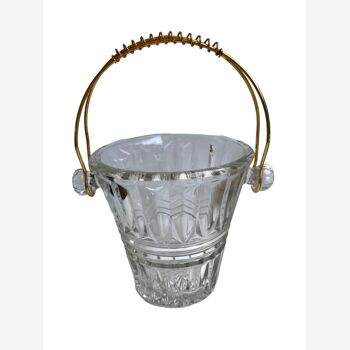 Glass and gold metal ice bucket 60s-70s