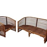 Bench and its bamboo and rattan armchair