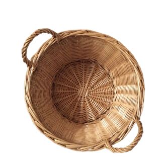 Round pan with rattan handles - vintage