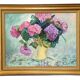Huile sur toile par maurice masselin bouquet de fleurs d'hortensias 1989