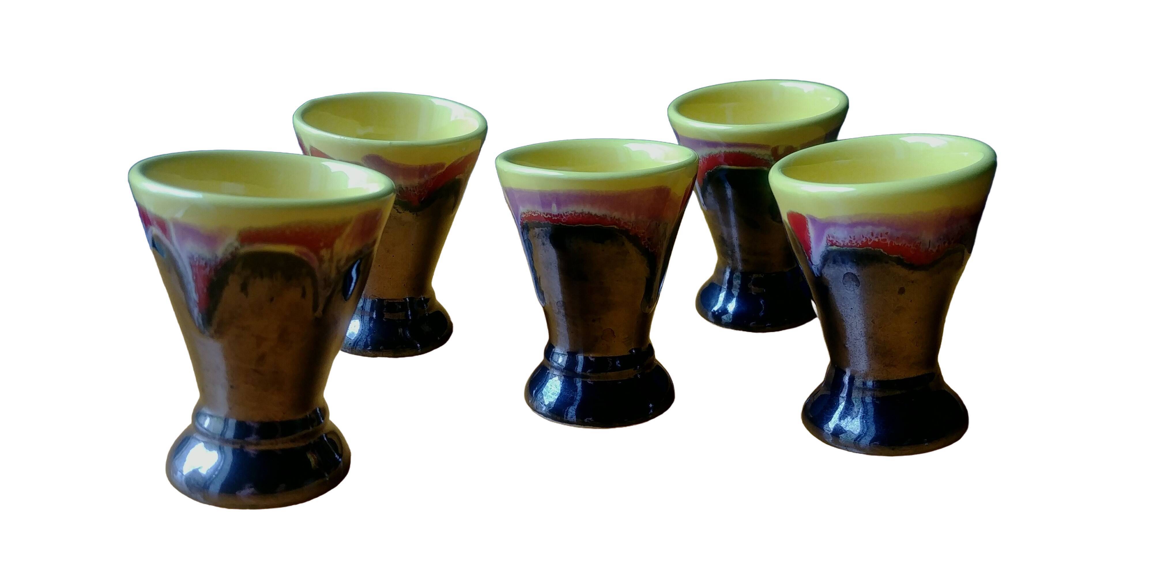 Set of five glazed ceramic coquetiers vintage 60s