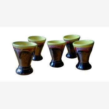 Set of five glazed ceramic coquetiers vintage 60s