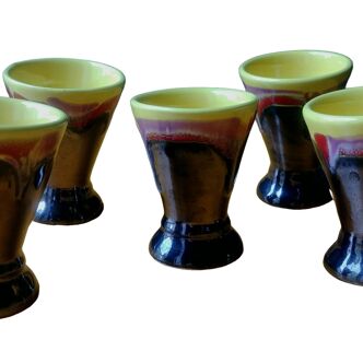 Set of five glazed ceramic coquetiers vintage 60s