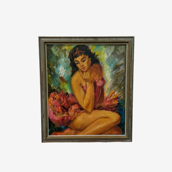 Bent Lauridsen, Nude, Danish Modern Painting, 1960s, Oil on Canvas, Framed