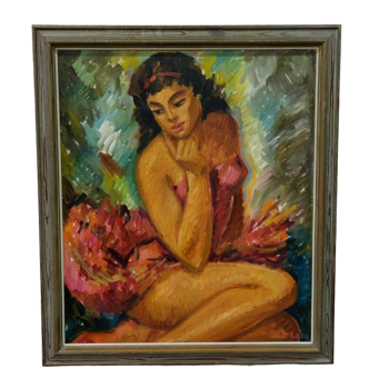 Bent Lauridsen, Nude, Danish Modern Painting, 1960s, Oil on Canvas, Framed