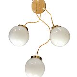 Three-light cascade suspension, vintage globes in white opaline