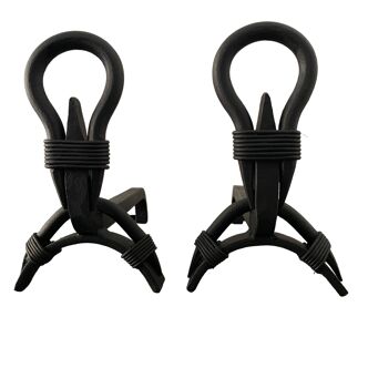 Pair of French black wrought iron chimney chenets, 1960