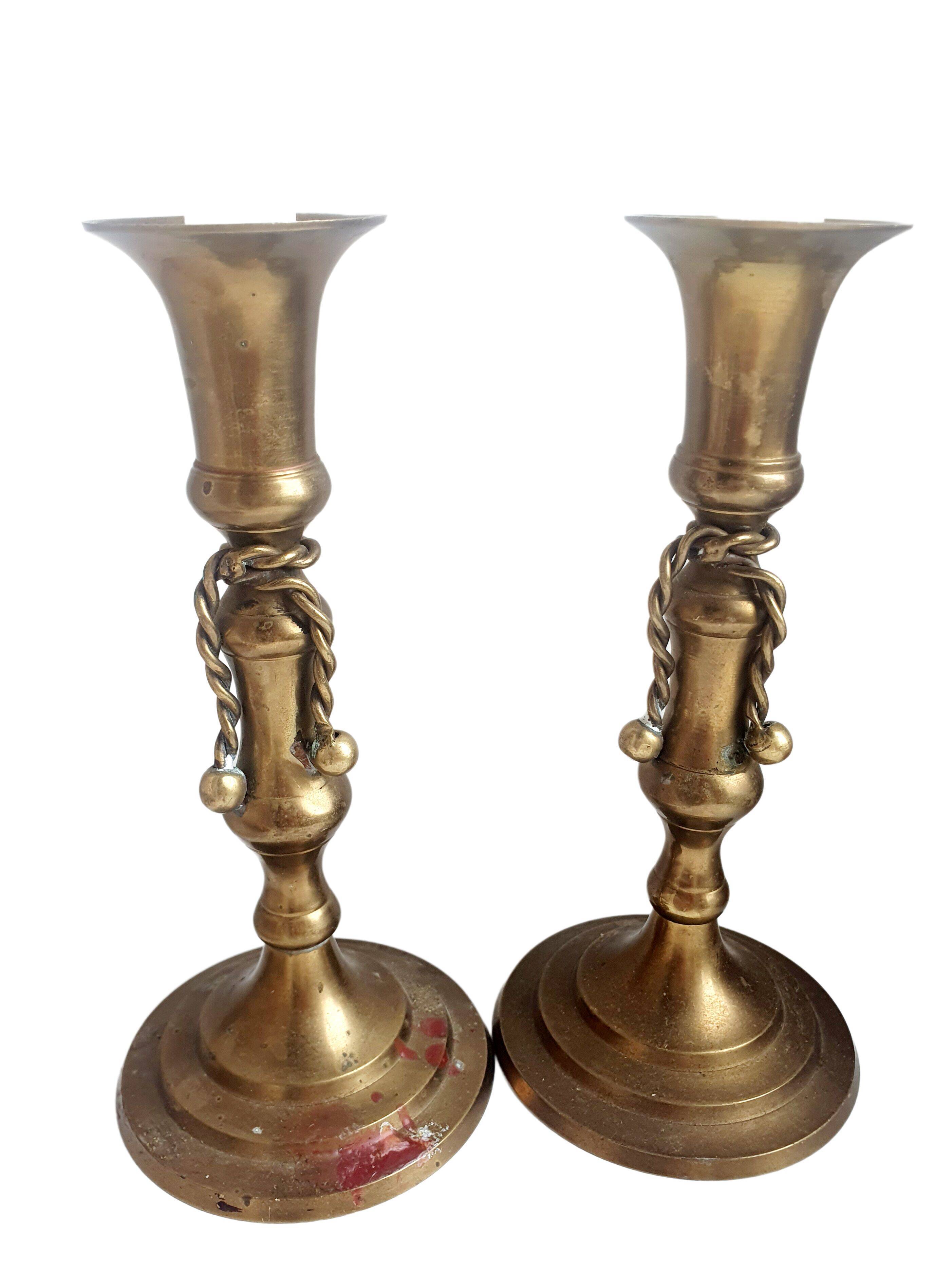 Pair of brass candle holders