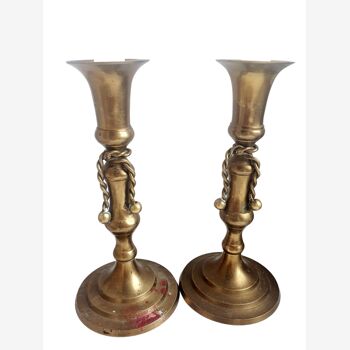 Pair of brass candle holders