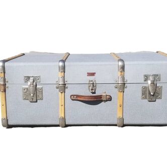 Malle de voyage vintage en bois estampillée bagage j.m.g.é.