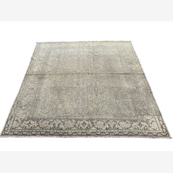 Vintage Square Turkish Rug 200x200 cm, Tribal Wool Carpet Large