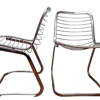 Pair of chrome wired chairs