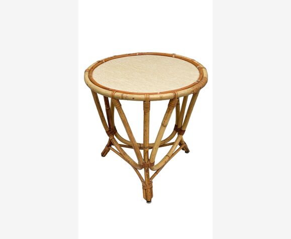 Table basse ronde en rotin vintage