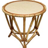 Round coffee table in vintage rattan