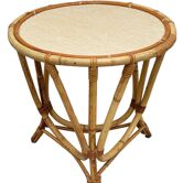Round coffee table in vintage rattan